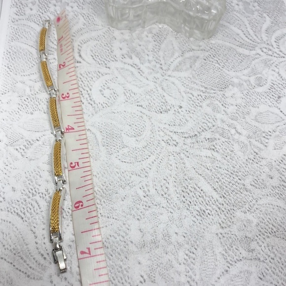 Vintage silver and gold tone costume chain bar links bracelet mixed metal. - Picture 5 of 5